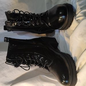 Patent leather combat boot